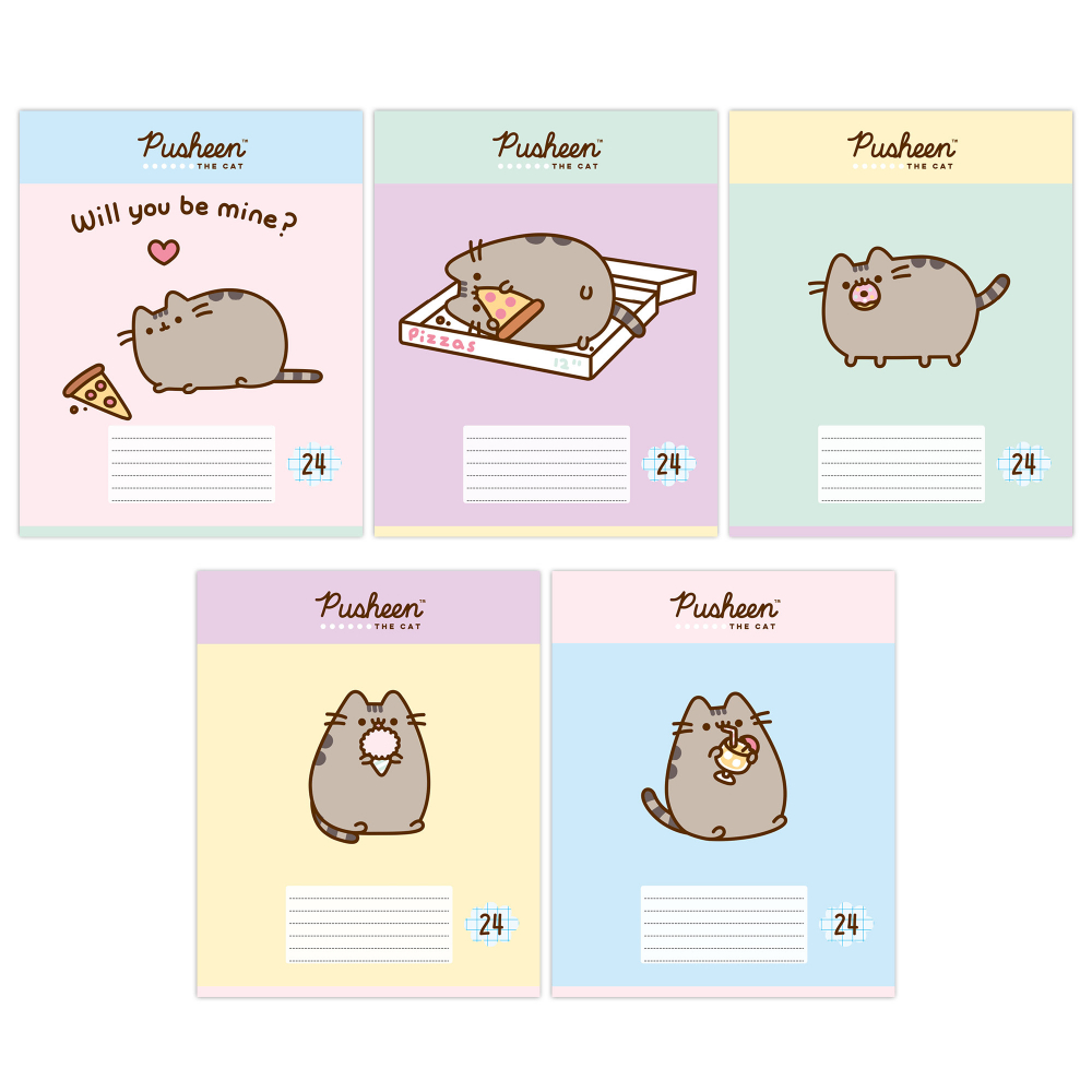 Тетрадь "Pusheen", А5, 24 листов, клетка, ассорти