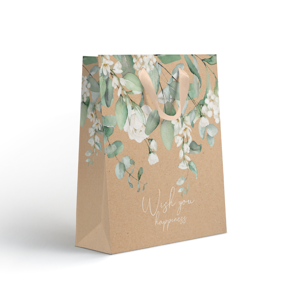 Пакет бумажный подарочный "Эвкалипт", 26.5х32х12.5 см, крафт, ассорти