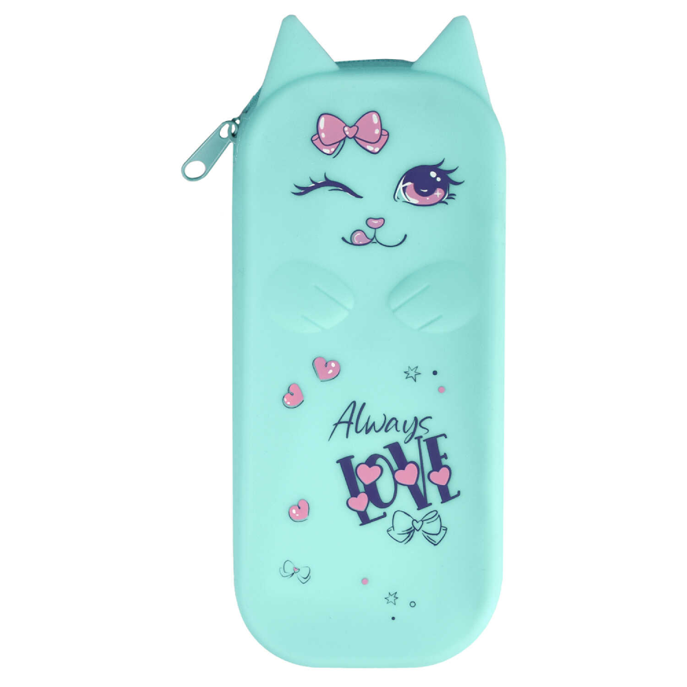 Пенал Феникс+ "Мятный кот" 1 отделение, бирюзовый