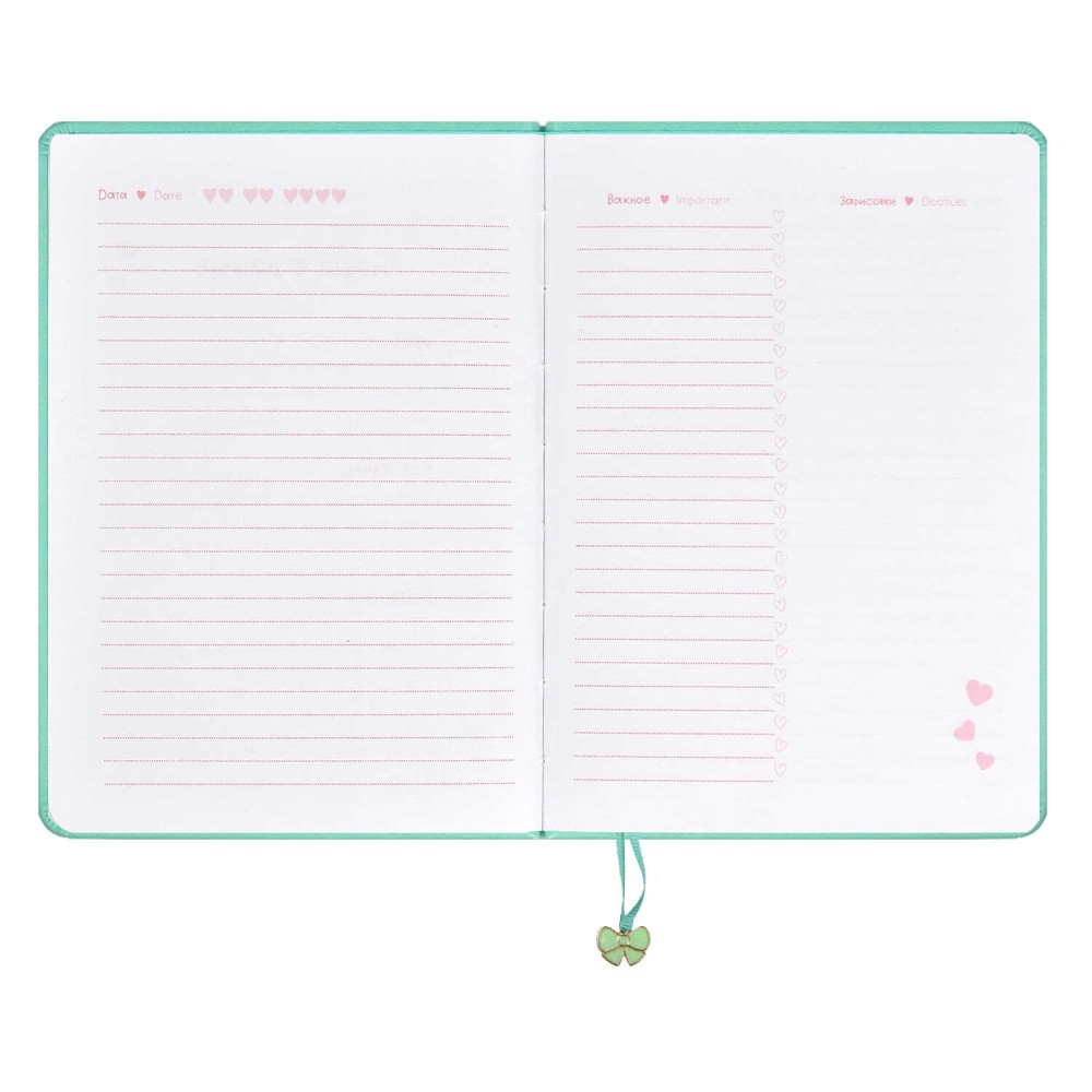 Книга записная "Бантик", А6+, 96 листов, линейка, кожзам., мятный - 5