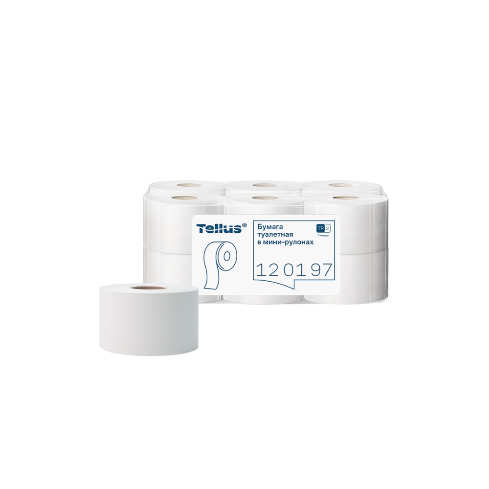 Бумага туалетная Tellus Стандарт, Т2, в мини рулоне, 200 м, 1 слой
