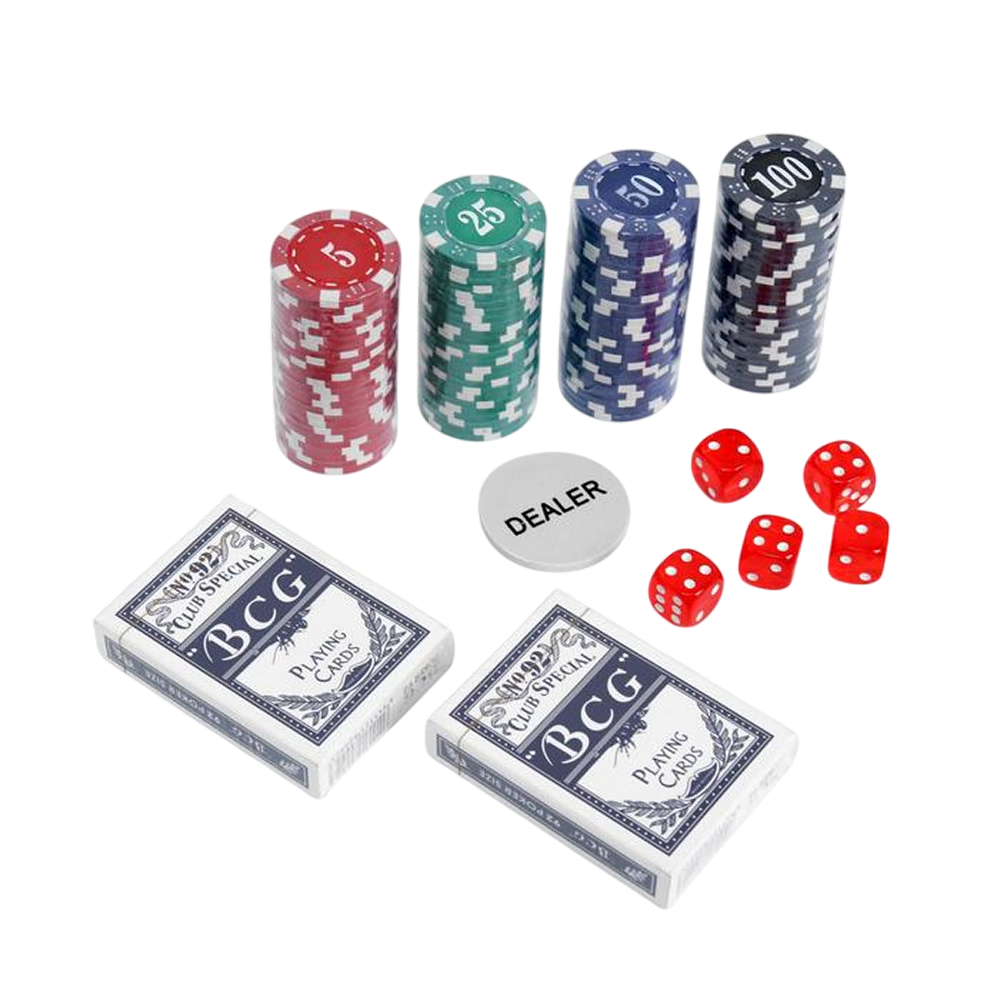 Игра настольная "Покер" в металлическом кейсе (2 колоды карт, фишки 100 штук, 5 кубиков)