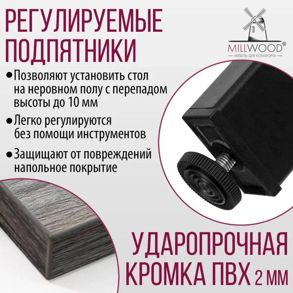 Стол Millwood Сеул, 1600х800 мм, сосна пасадена, черный - 6