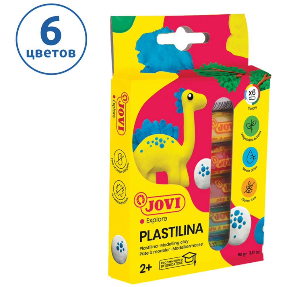 Пластилин для детской лепки "JOVI", 6 цветов, растительный