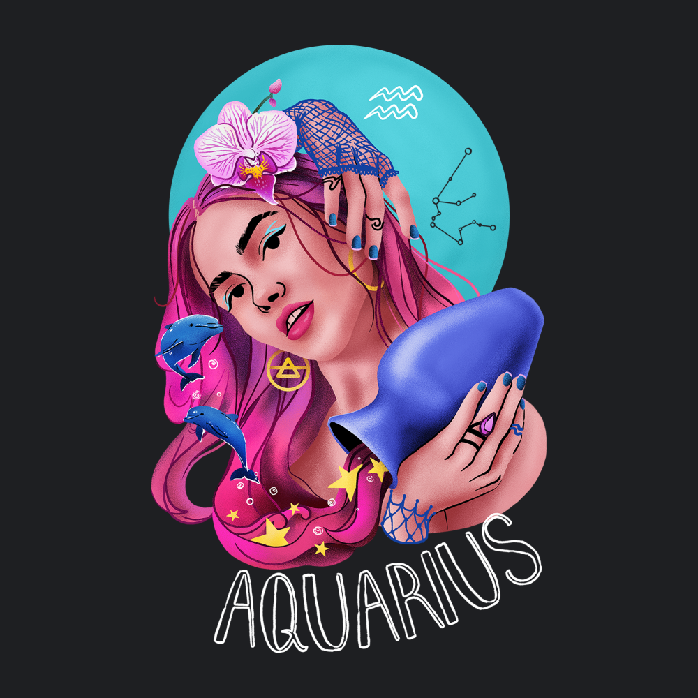 Футболка унисекс "Водолей", черный, M-L