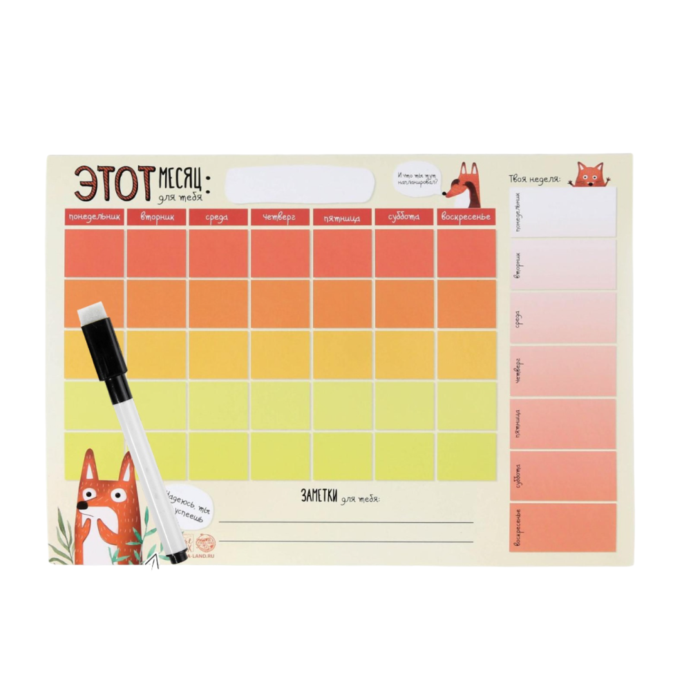 Планинг недатированный "Надеюсь, ты всё успеешь", А4, на магните, с маркером