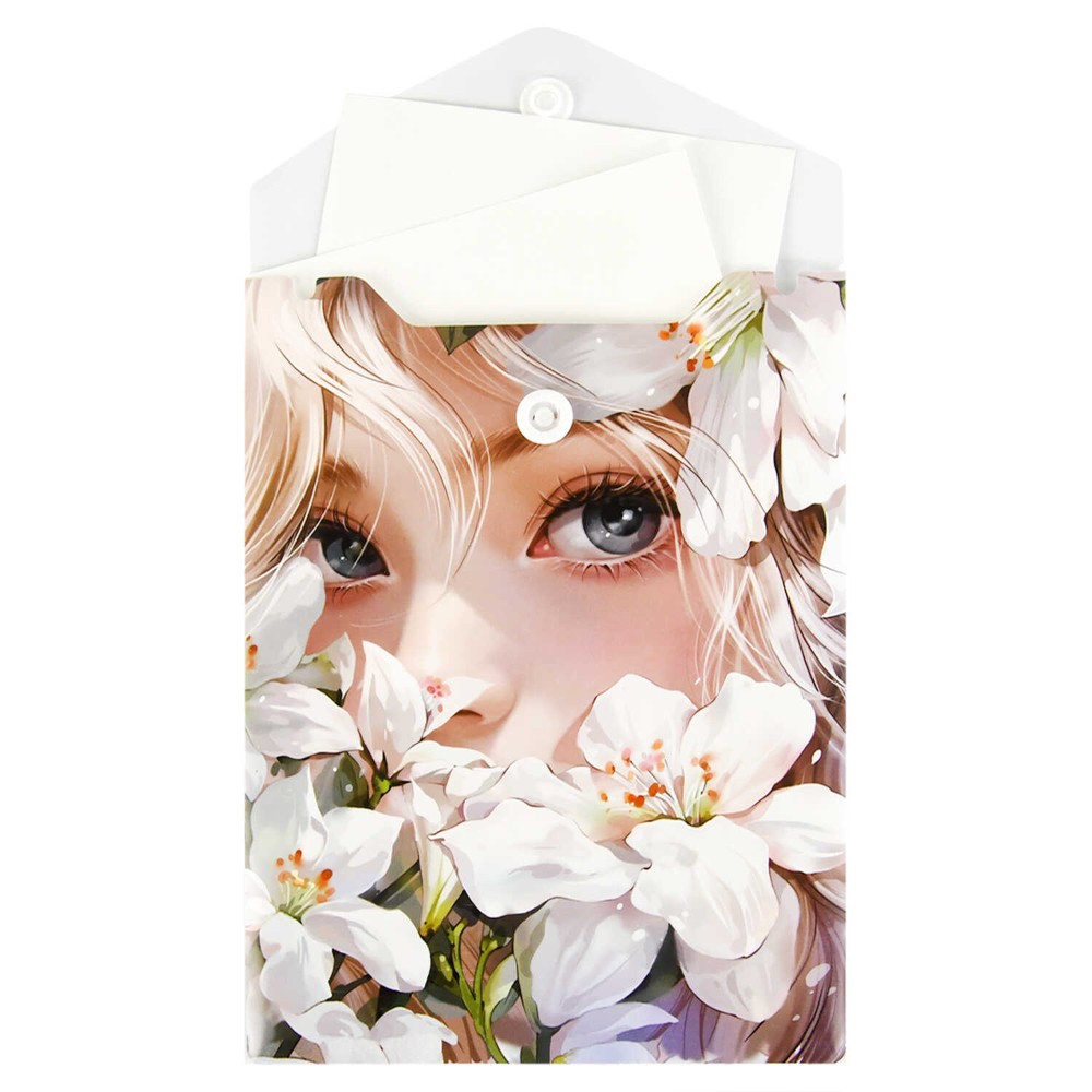 Папка-конверт на кнопке "Девушка в лилиях", С6, зеленый - 3