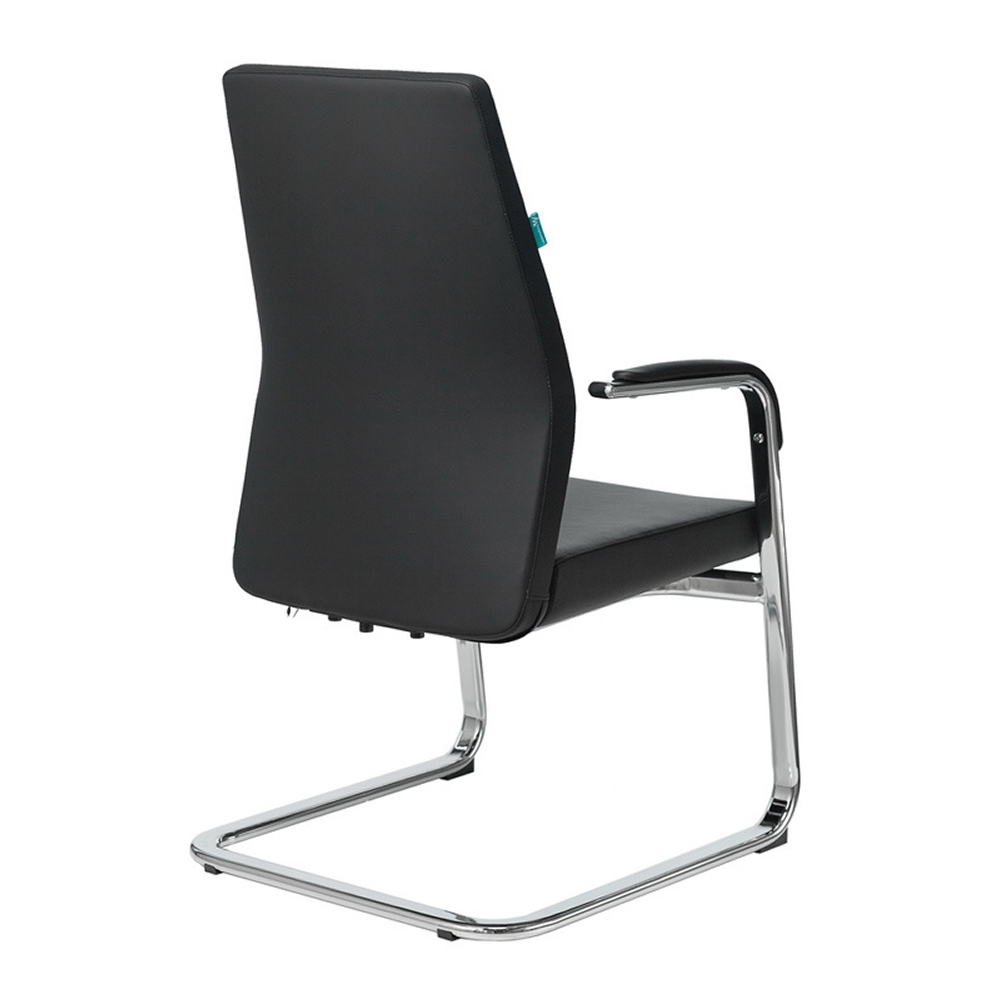 Кресло на полозьях Бюрократ "_JONS-LOW-V", натуральная кожа, черный, металл хром - 4