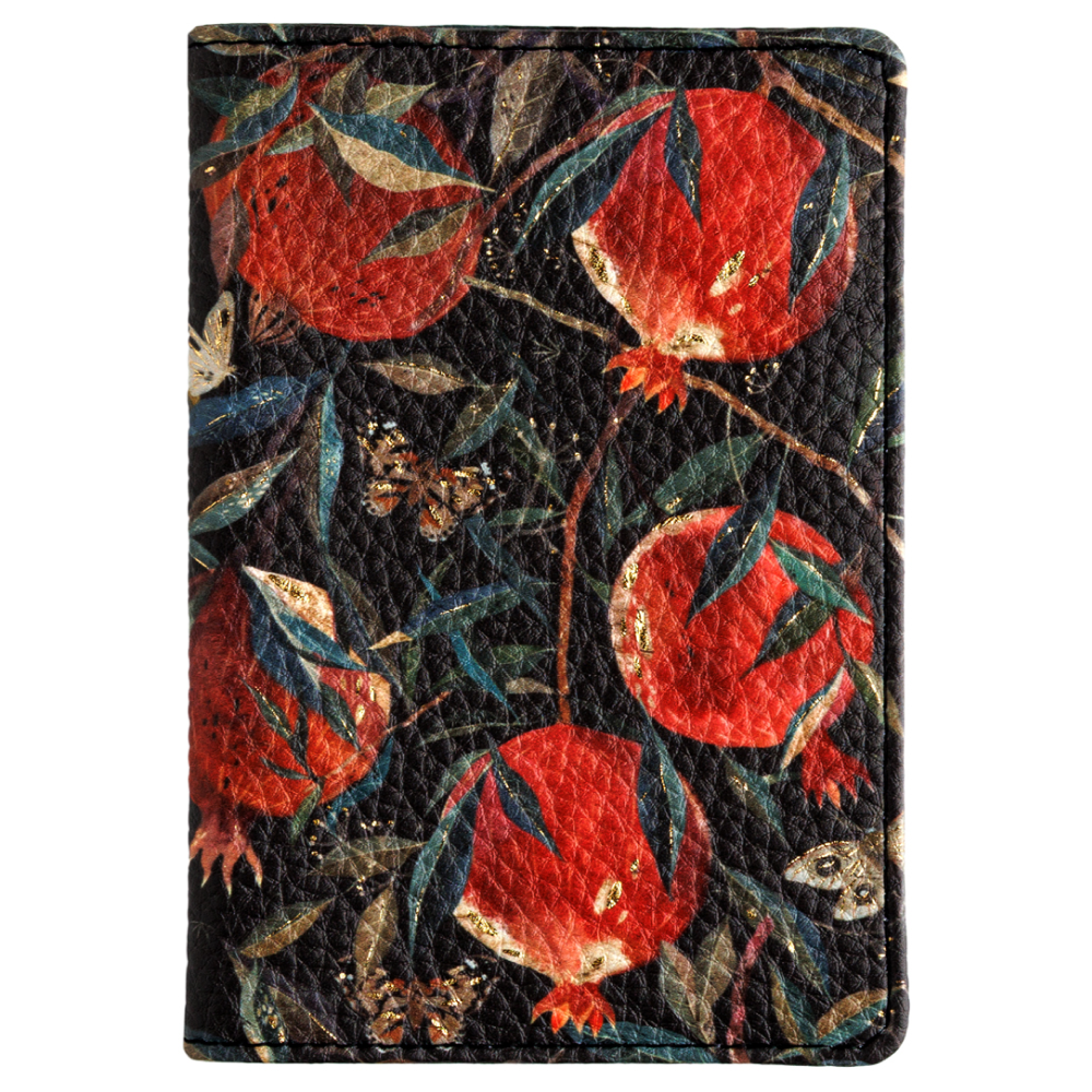 Обложка для паспорта "Flora. Гранат", кожзам., черный, красный