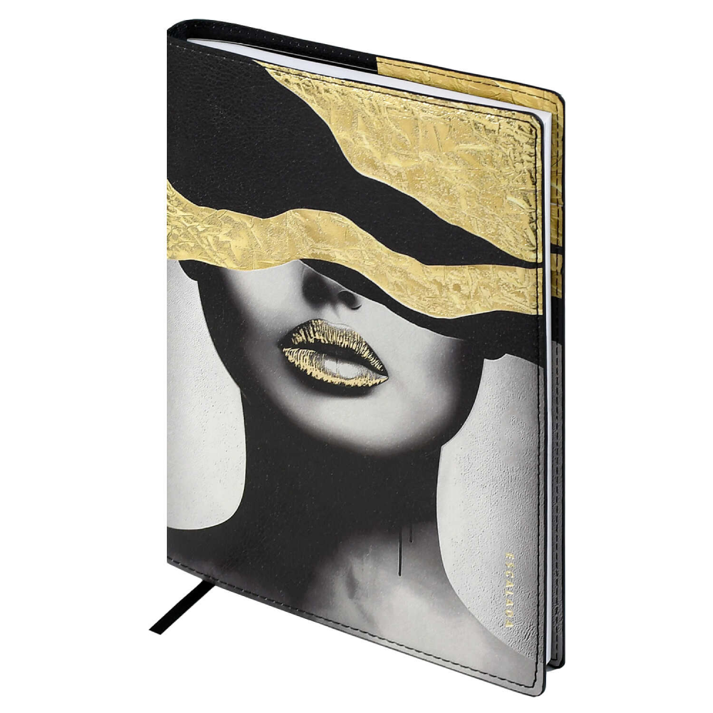 Книга записная "Красотка в золоте", А5+, 120 листов, клетка, чёрный
