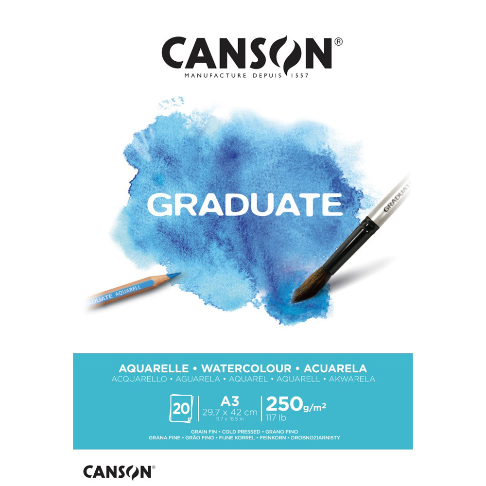 Блок-склейка бумаги для акварели "Canson Graduate", 29.7x42 см, 250 г/м2, 20 листов