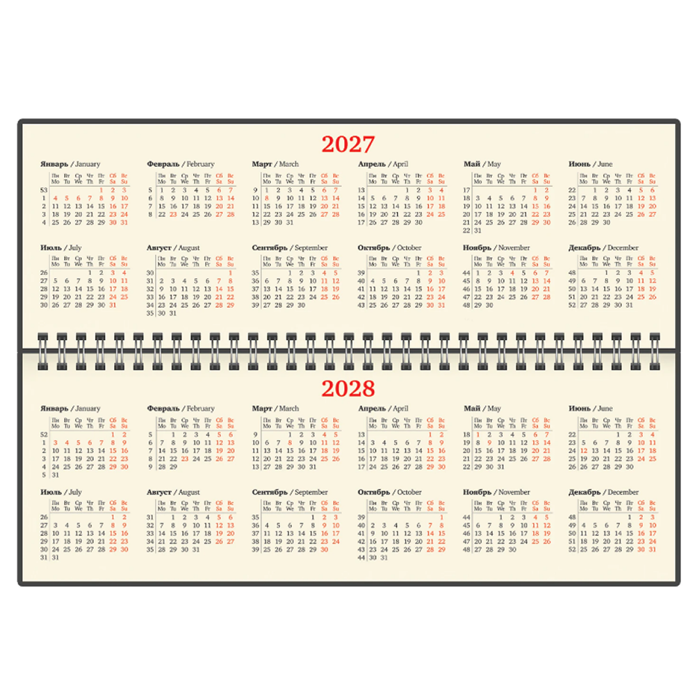 Планинг датированный "Iguana" на 2027 год, 128 страницы, линейка, на спирали, красный