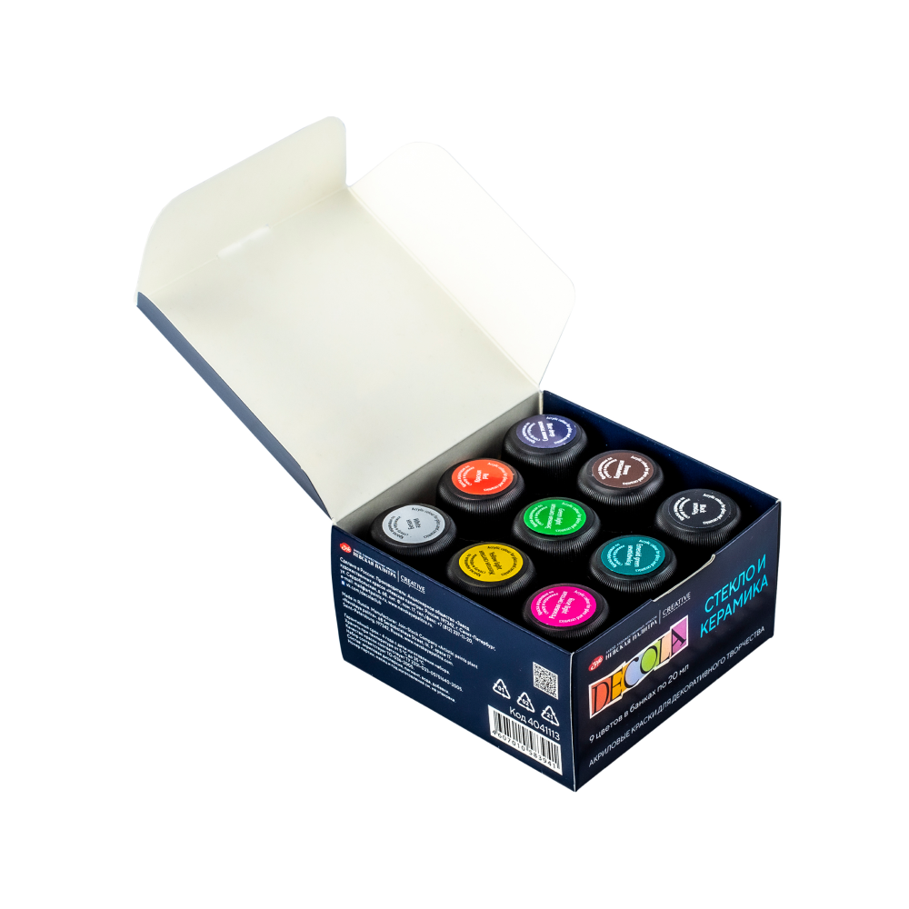 Краска акриловая по стеклу и керамике "Декола", набор 9 цветов, 20 мл, банки - 4