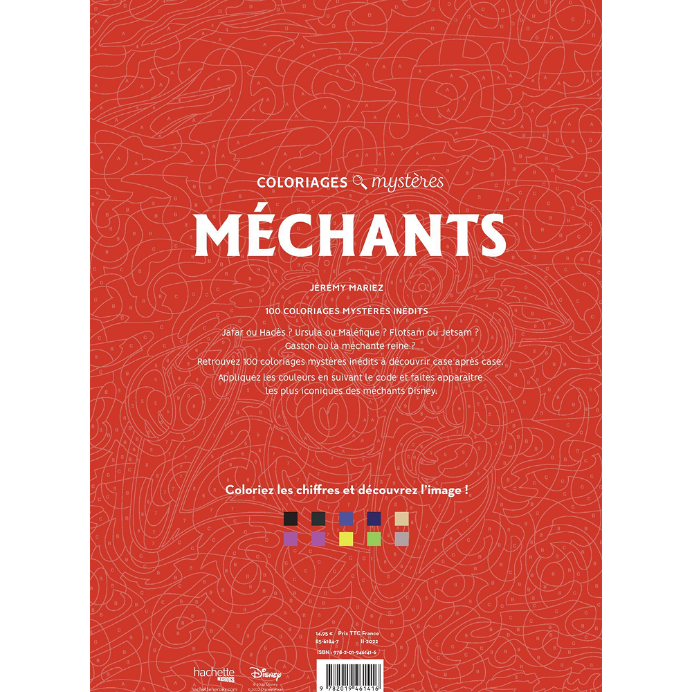 Раскраска по номерам на французском языке "Coloriages mystères Disney - Méchants"