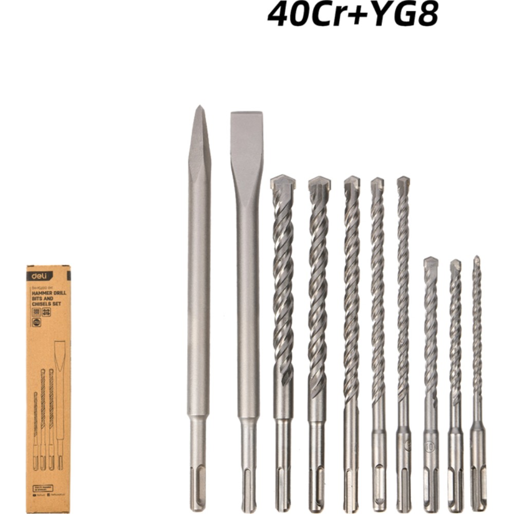 Набор буров и зубил Deli YS EDH-YCZ010-EH1, 6,8,10х160мм, 8,10,12,14,16х210мм SDS+,10 шт.