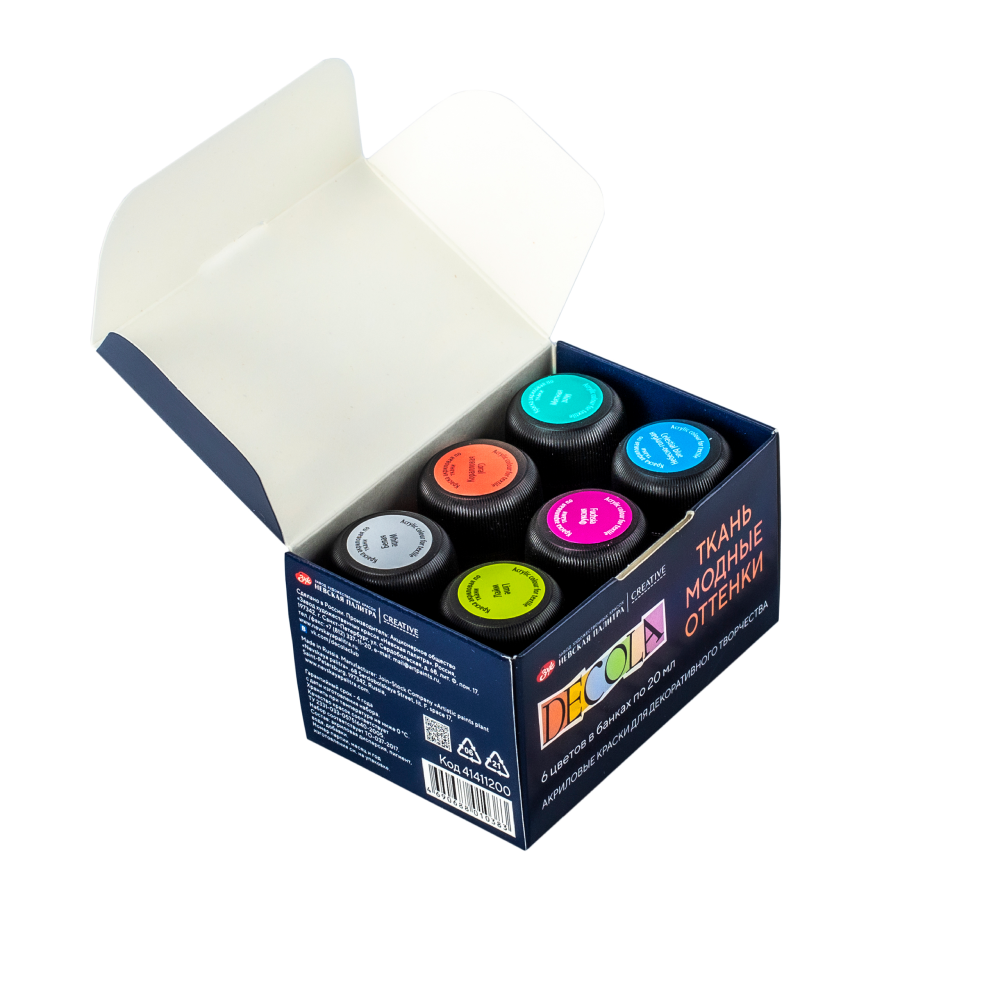 Контур акриловый по ткани "Декола модные оттенки", набор 6 цветов, 20 мл, банки - 4