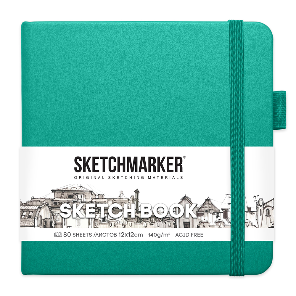 Скетчбук "Sketchmarker", 12x12 см, 140 г/м2, 80 листов, изумрудный