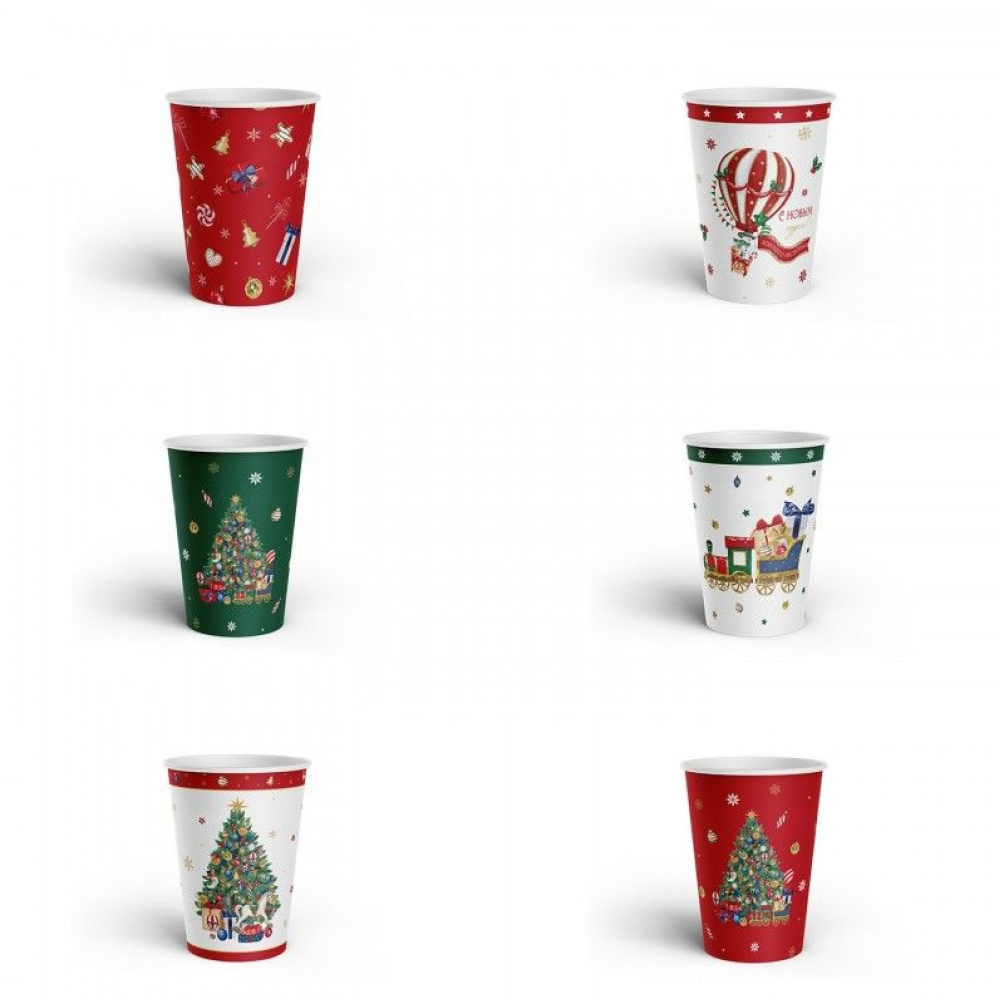 Стакан бумажный "New Years Joy", 250 мл, 6 шт, ассорти