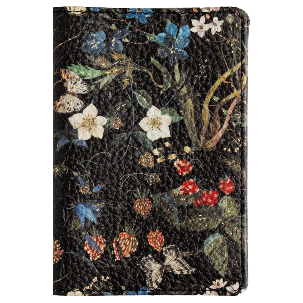 Обложка для паспорта "Flora. Лесные ягоды", кожзам., черный