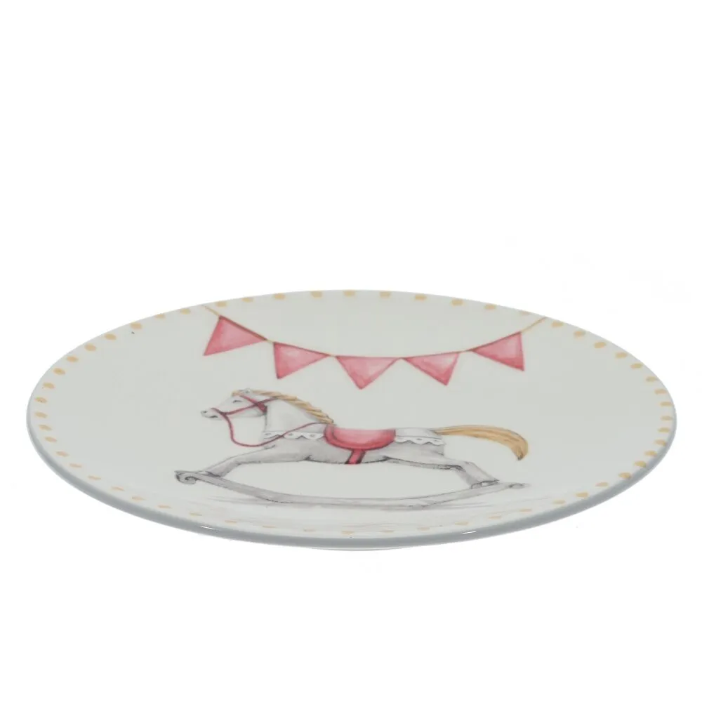 Тарелка керамическая "Лошадка", 20 см, белый, розовый