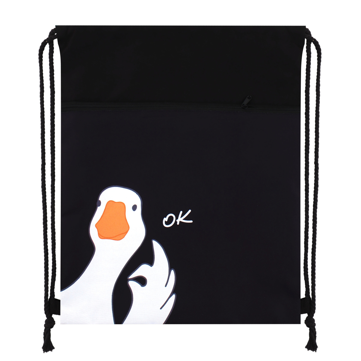 Мешок для обуви "Гусь обнимусь" с карманом,  37x45 см, черный