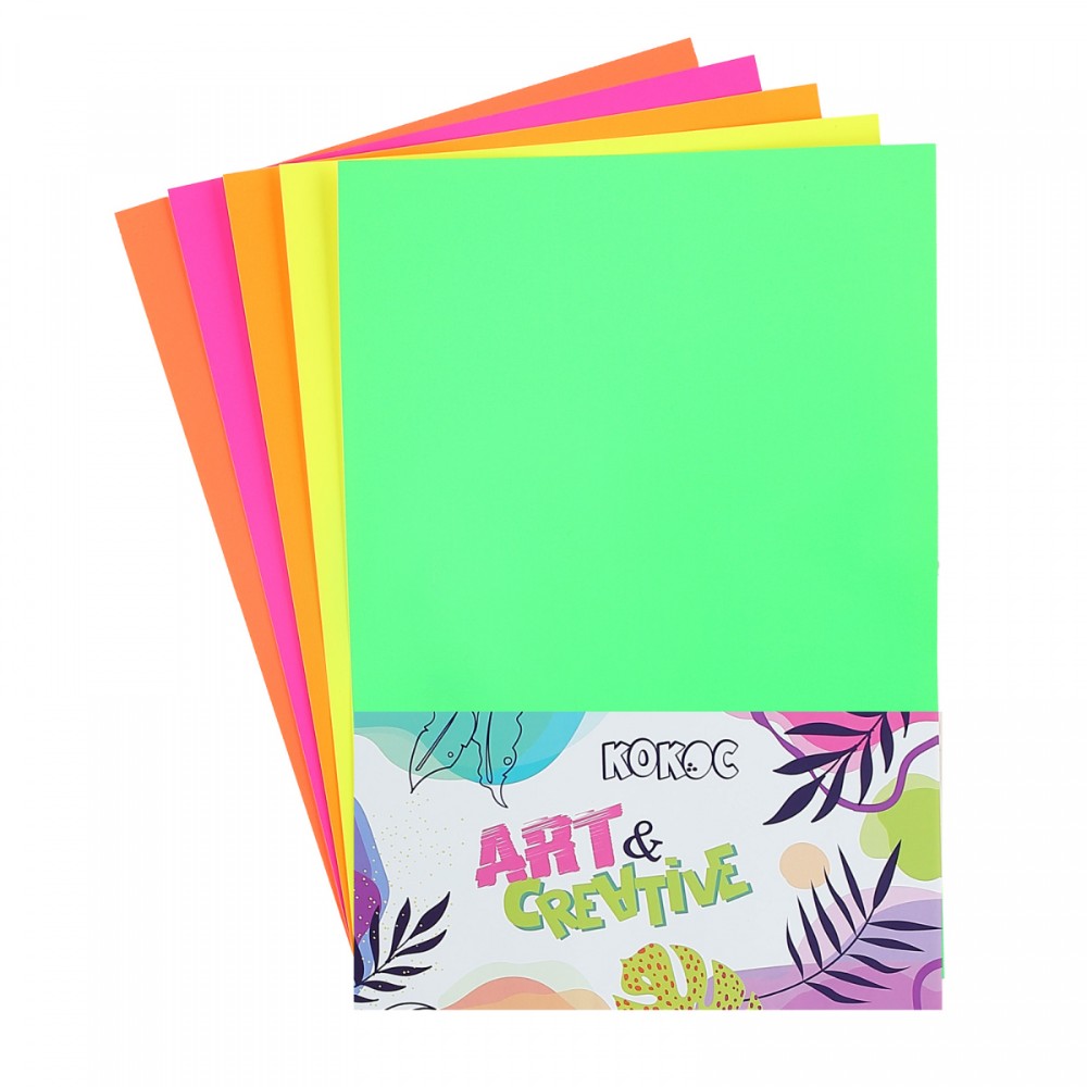 Бумага цветная "230920", А4, 5 цветов, 5 листов, ассорти 