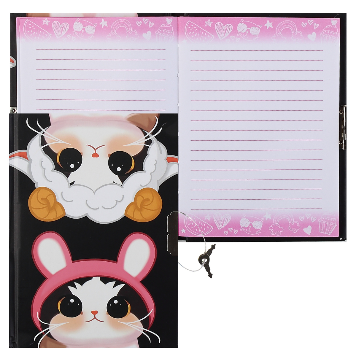 Книга записная "Cat fun", А6, 110x150 мм, 56 листов, с замком, черный