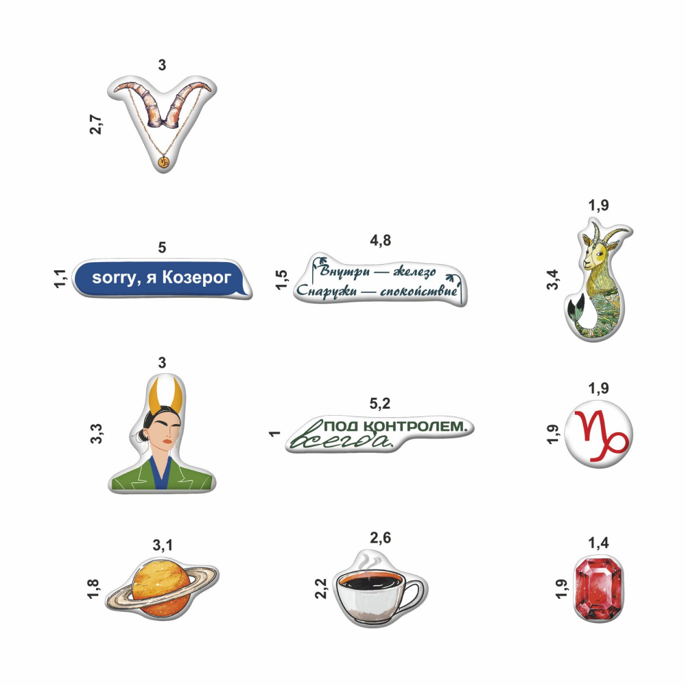 Набор наклеек объемных "Козерог", А6, 1 лист, 10 шт