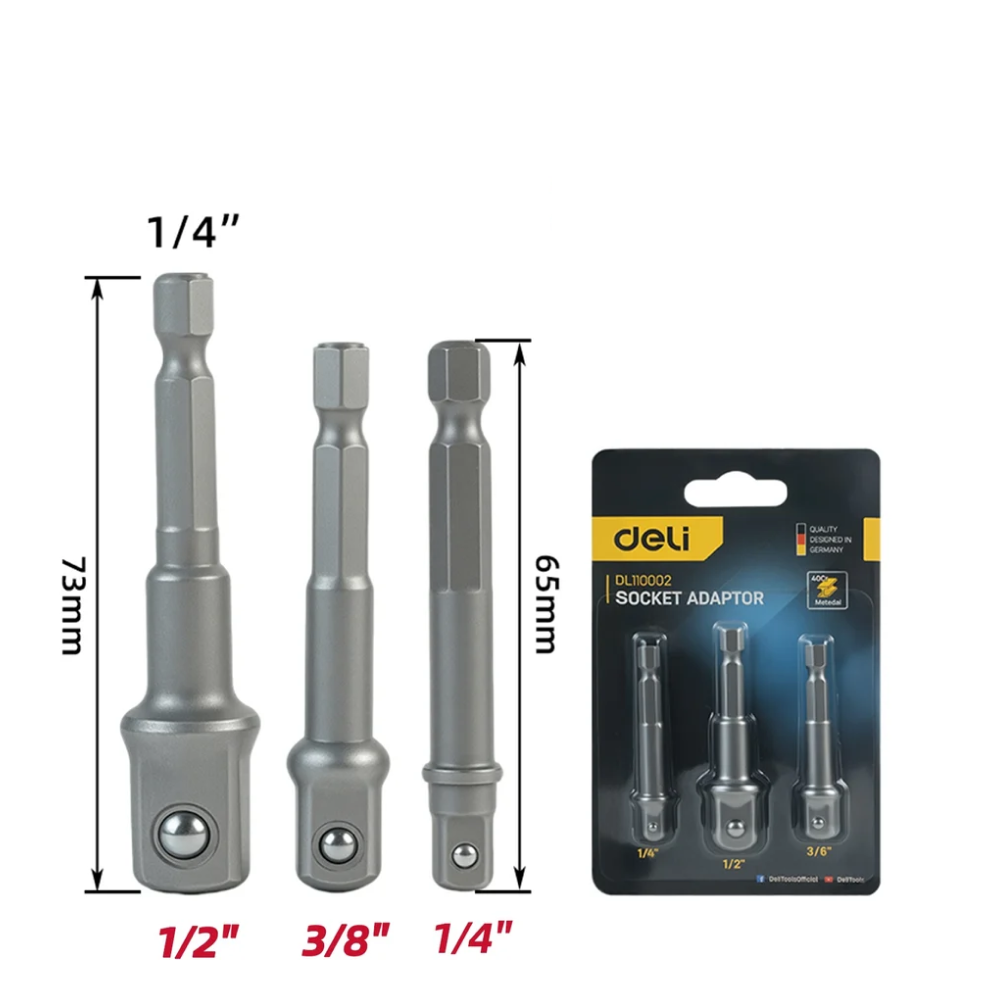 Набор адаптеров шестигранников Deli YS EDL110002, 1/4 на квадрат 1/4'', 3/8'', 1/2"