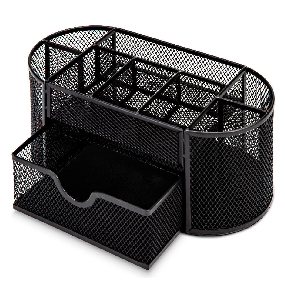 Подставка для канцелярских мелочей Deli "Овальная", 220x112x104 мм, черный