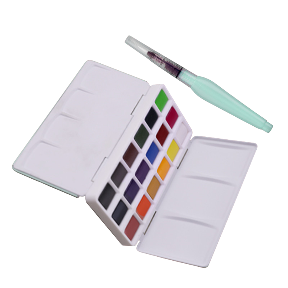 Набор для рисования акварелью "Himi Miya" (краски 18 цветов, кисть, бумага, стакан), голубой футляр