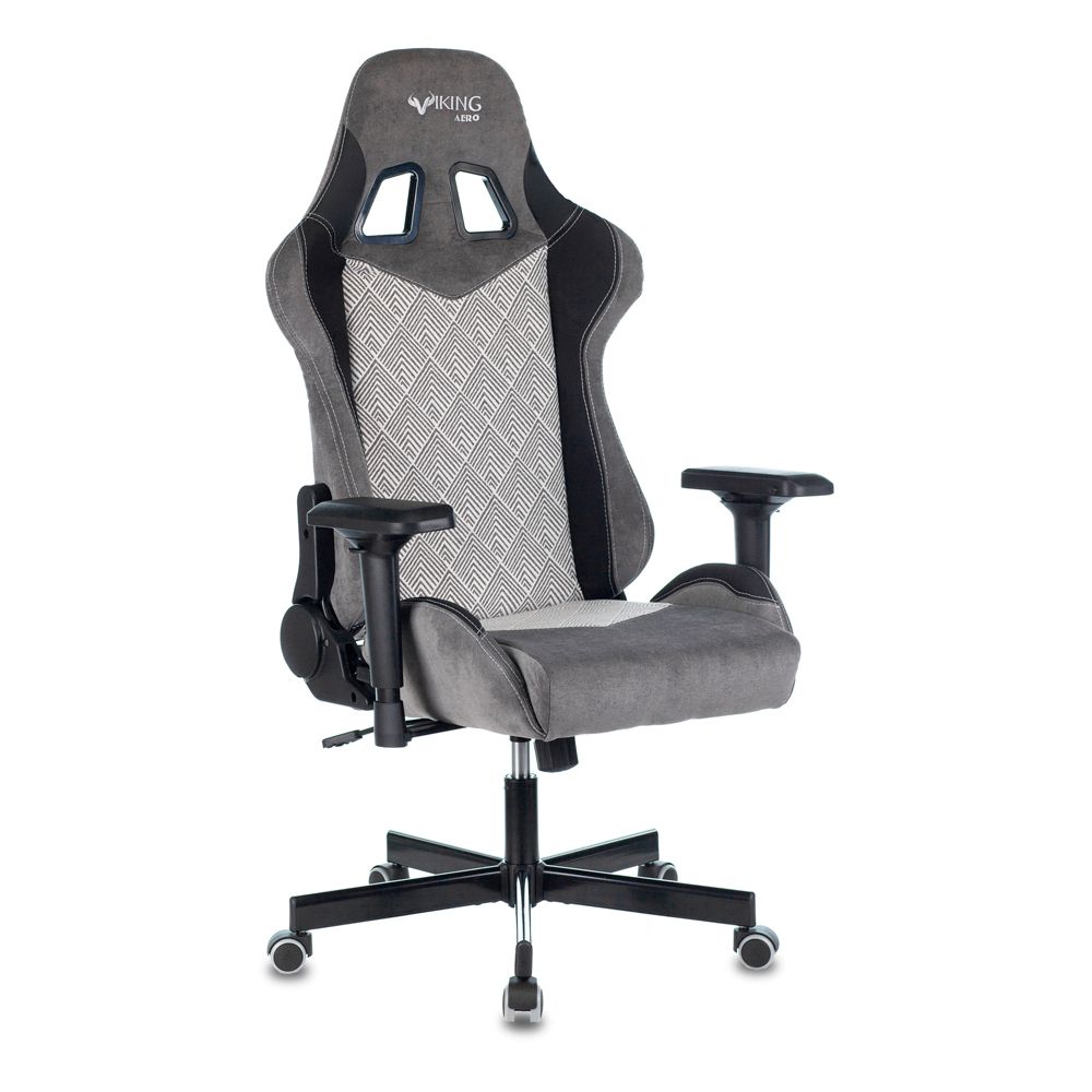 Кресло игровое "Zombie VIKING 7 KNIGHT Fabric", ткань, экокожа, металл, серый - 6