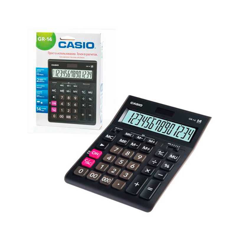 Калькулятор настольный Casio "GR-14", 14-разрядный, черный