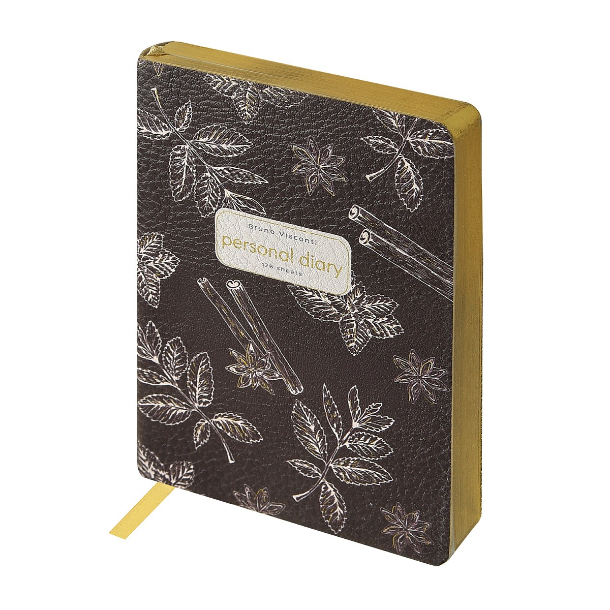 Ежедневник недатированный "Специи и Пряности. Cinnamon", A6, 256 страниц, линейка, кожзам, черный, срез золотисный