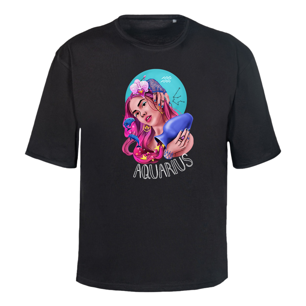 Футболка унисекс "Водолей", черный, M-L