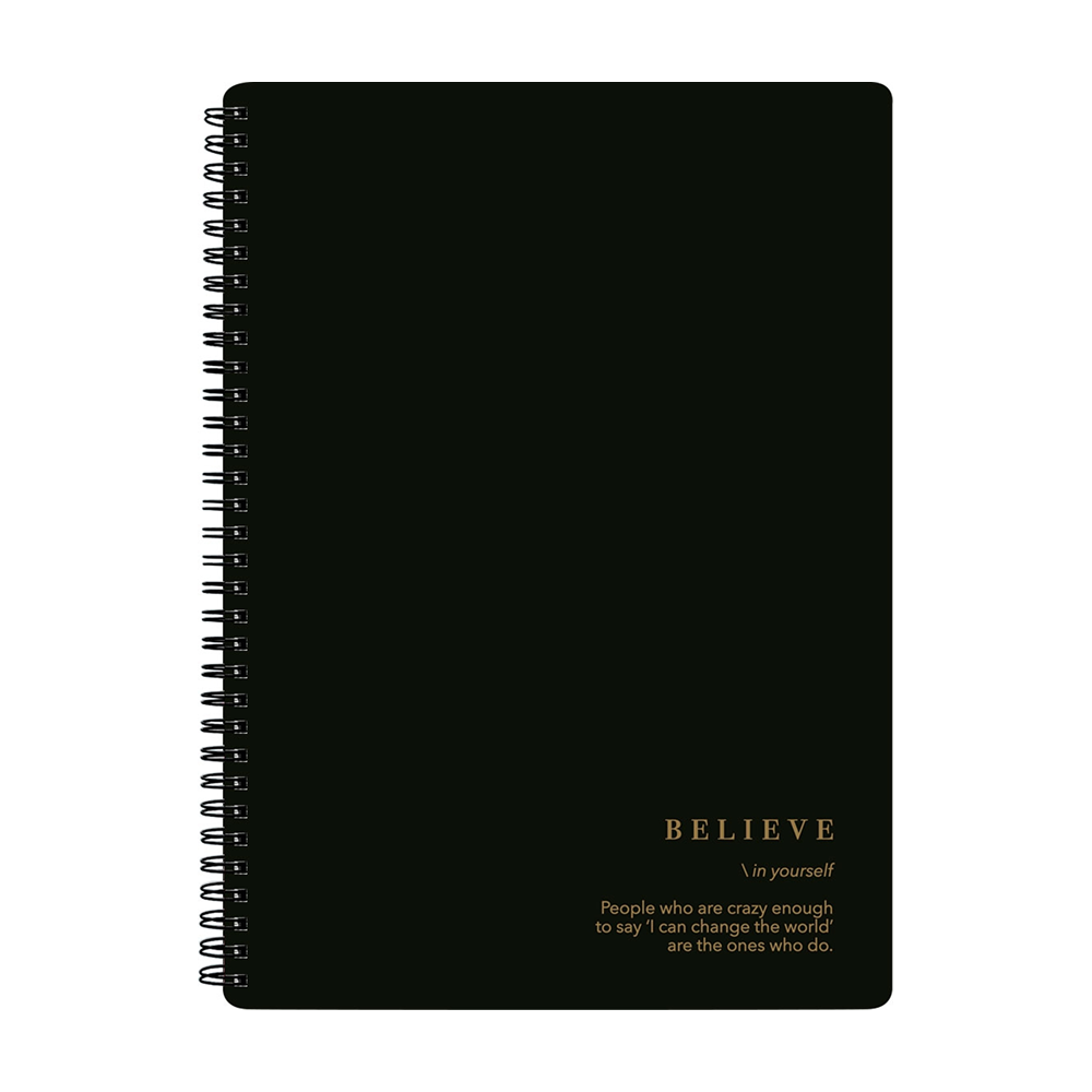 Тетрадь "Believe", A4, 96 листов, клетка, спираль сбоку, черный
