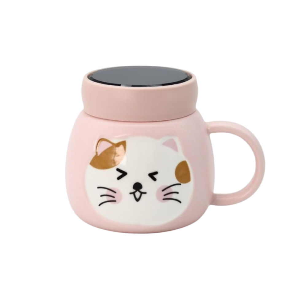 Кружка "Emotions of a cat" с крышкой, керамика, 420 мл, розовый