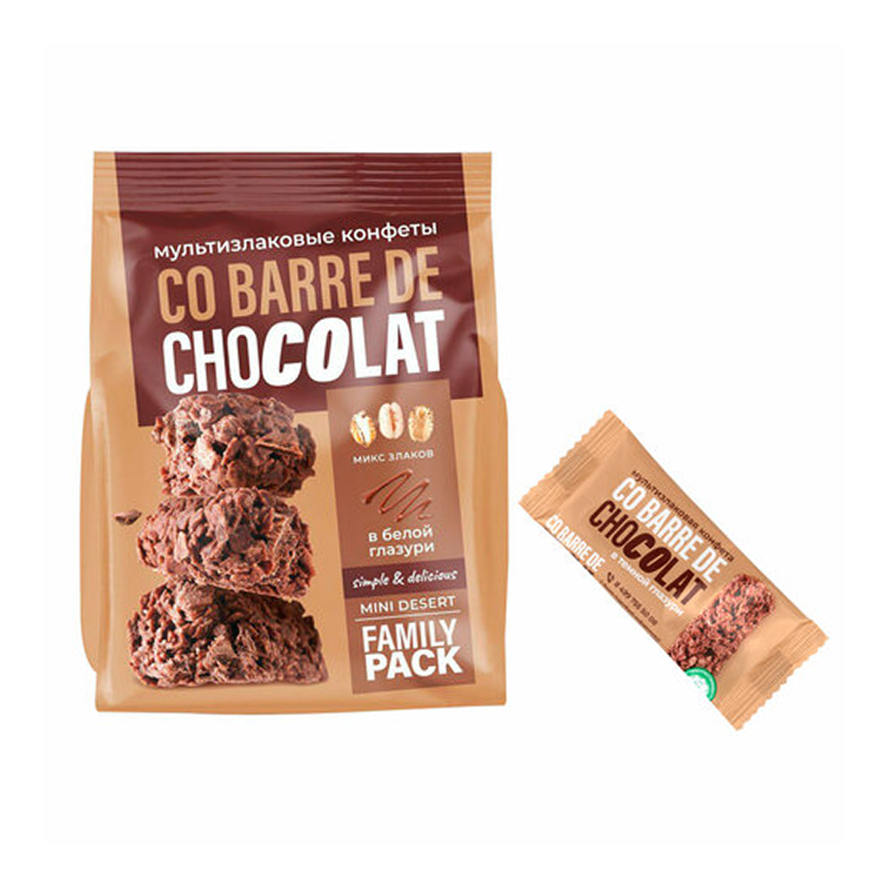 Конфеты "Co barre de CHOCOLAT" с темной глазурью, 135 гр, мультизлаковые 