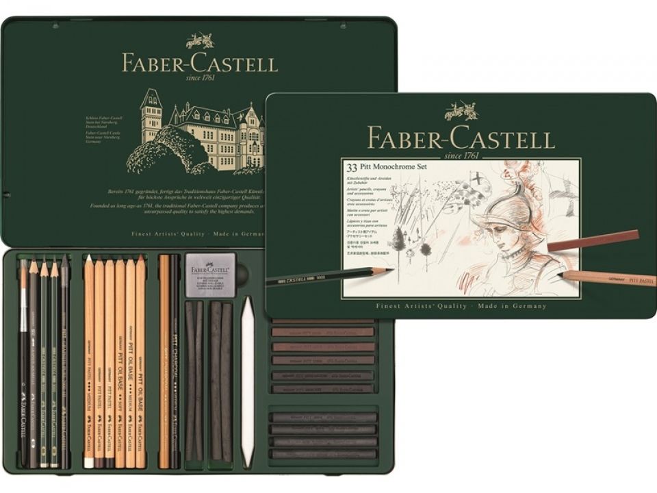 Спец.набор худ.предметов 33 предмета "Pitt Monochrome" Faber-Castell, мет.кор.
