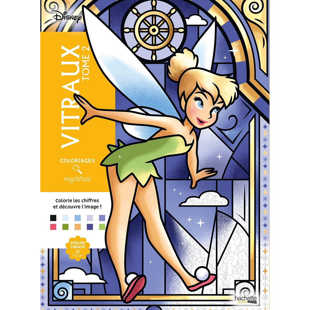 Раскраска по номерам на французском языке "Coloriages mystères Disney - Vitraux Tome 2"
