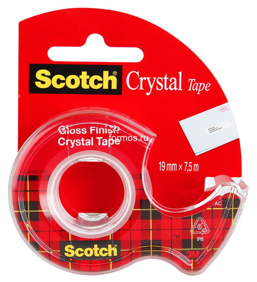 Клейкая лента Scotch "Crystal" в диспенсере, 19x7.5 мм/м