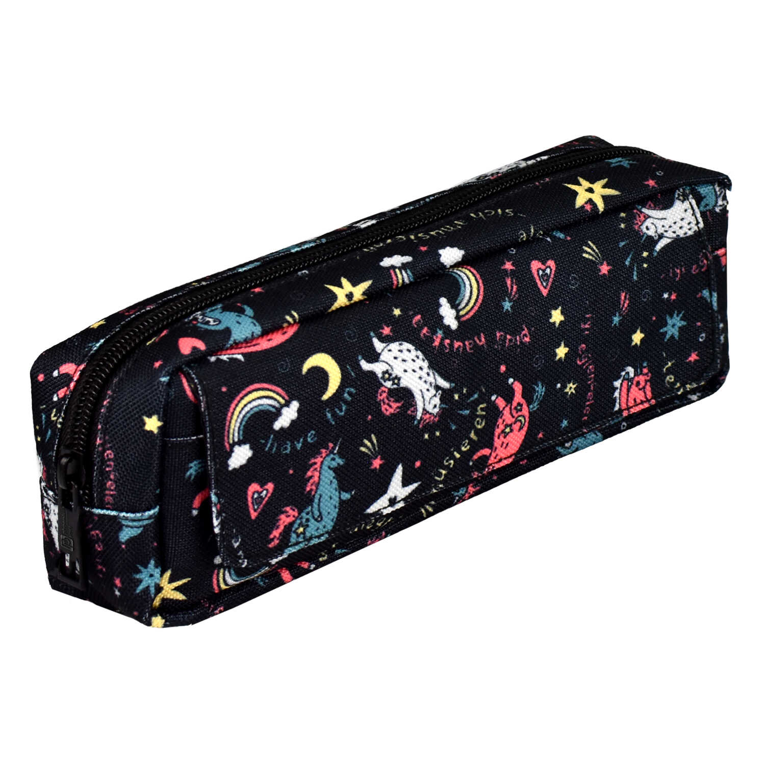 Пенал Феникс+ "Яркие фразы. Единороги" 1 отделение, черный