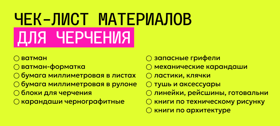 чек-лист материалов для черчения
