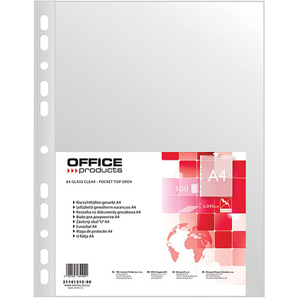 Файл (папка-карман) "Office products", A4, 100 шт, 45 мкм, прозрачный