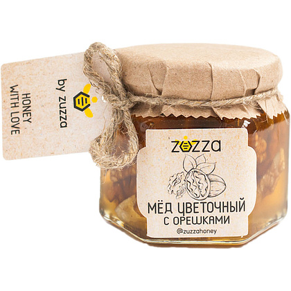 Мед натуральный цветочный "Zuzza" с цельным грецким орехом, 150 г
