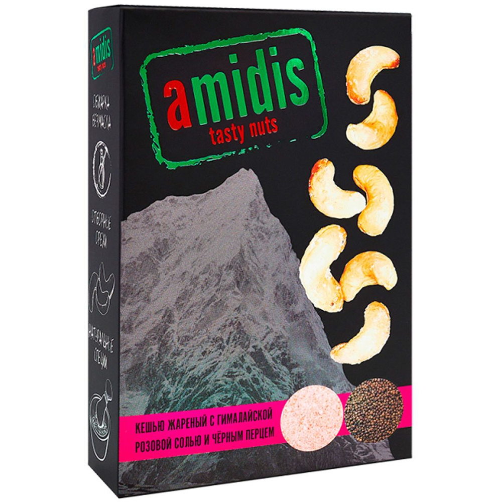 Орехи "Amidis", 80 г., кешью жареный с гималайской розовой солью и черным перцем