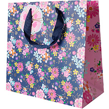 Пакет бумажный подарочный "Navy floral", 25.3x12.5x25.3 см, разноцветный