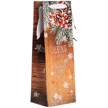 Пакет бумажный подарочный для бутылки "Снежного счастья в новом году", 36x13x10 см, разноцветный