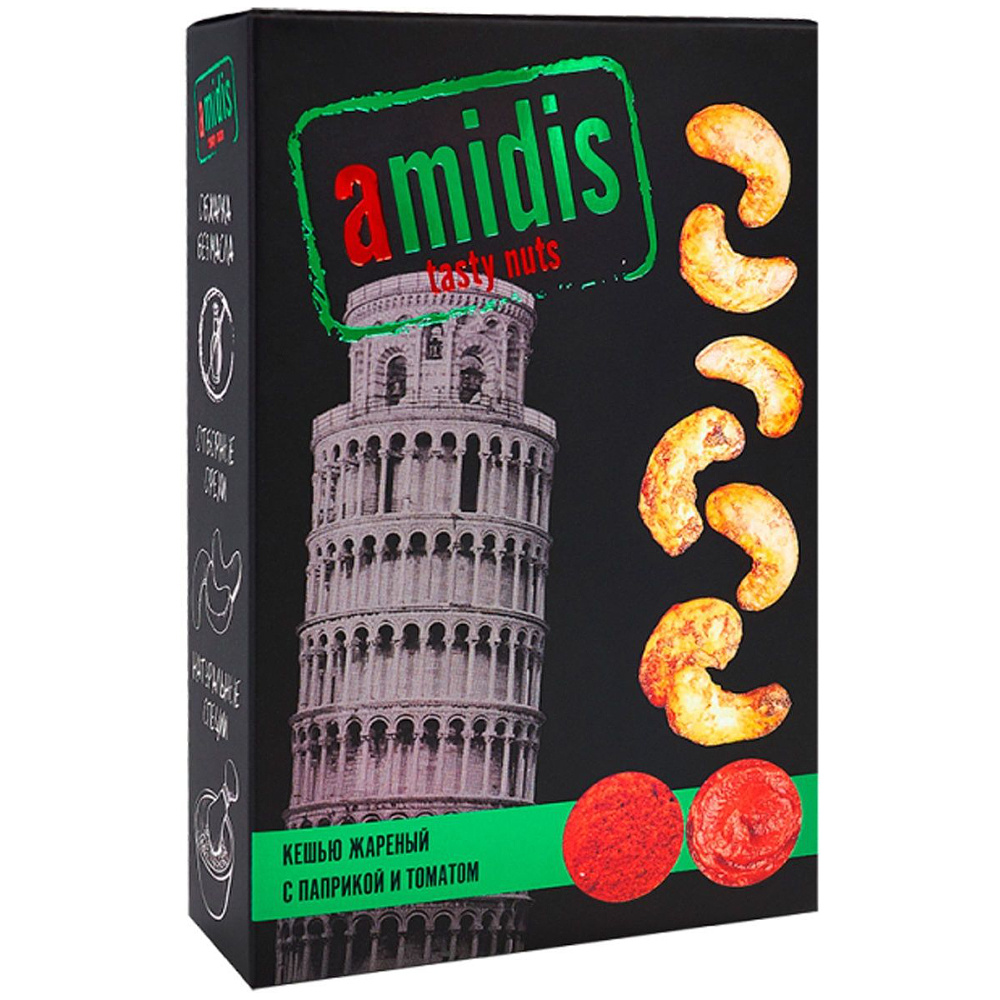 Орехи "Amidis" 80 г, кешью жареный с паприкой и томатом
