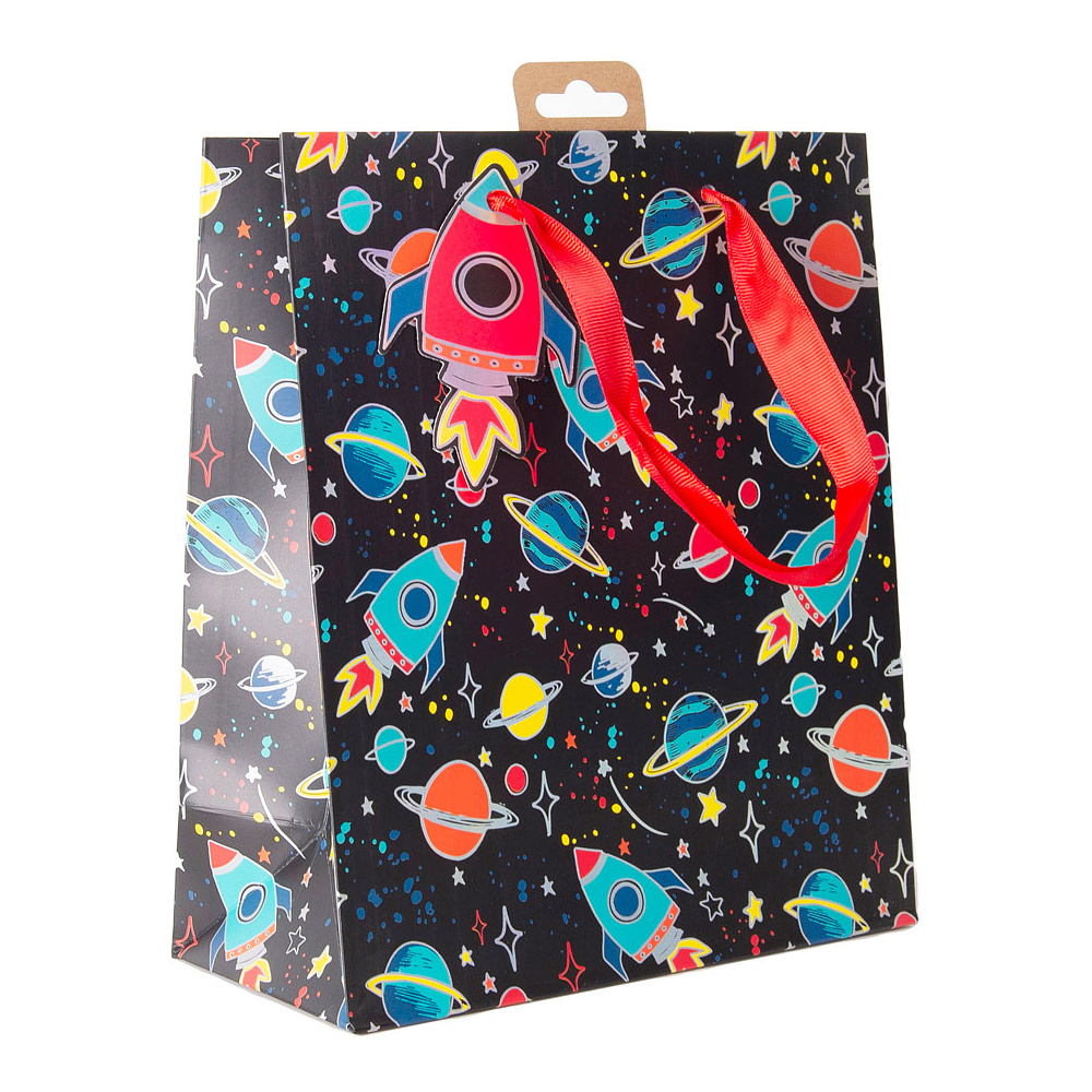 Пакет бумажный подарочный "Spaceman", 21.5x10.2x25.3 см, разноцветный